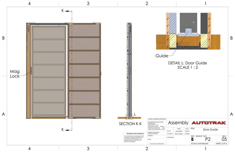 Section views and details of door guides.