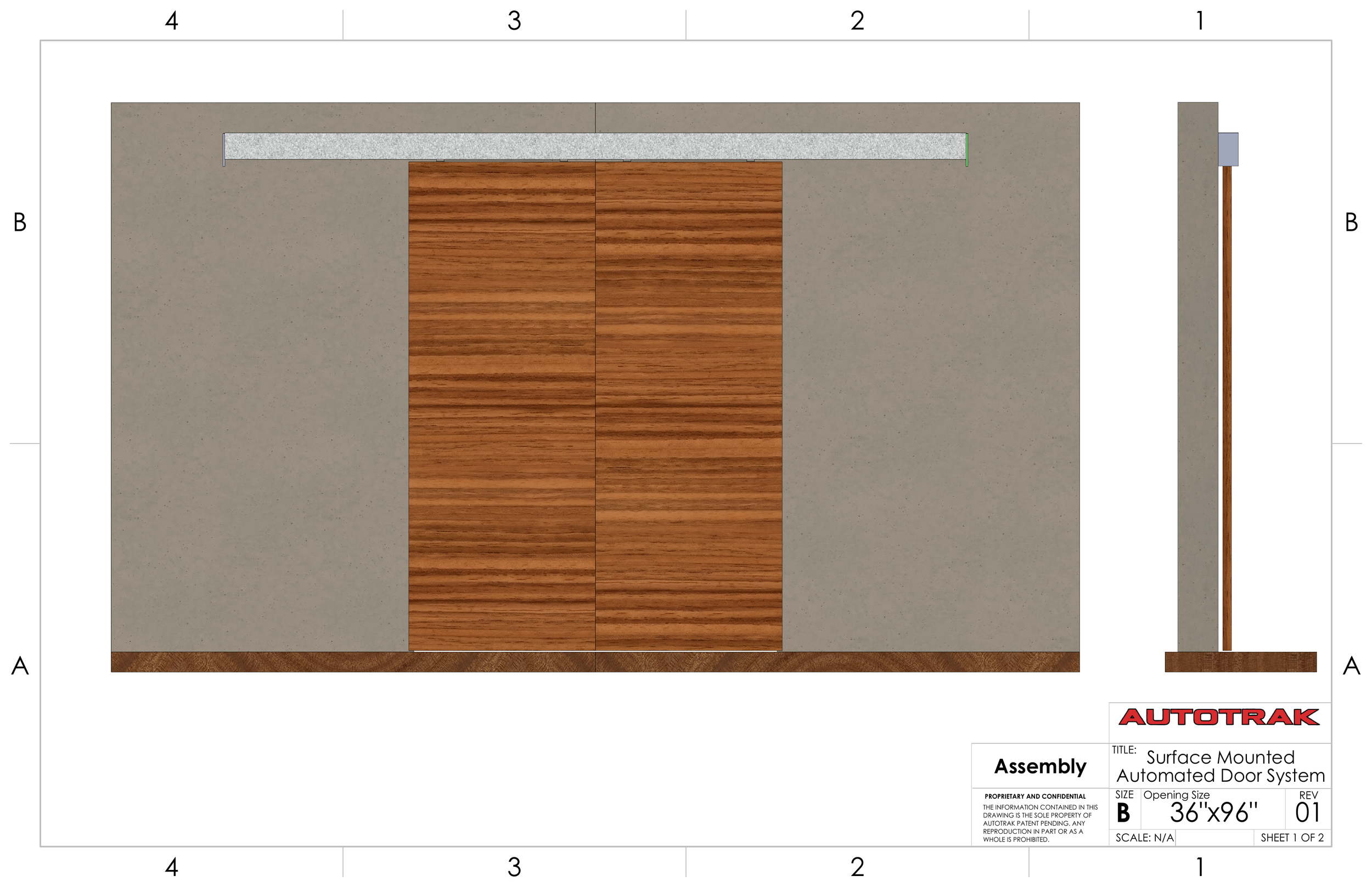 Rendering of double sliding wood doors.