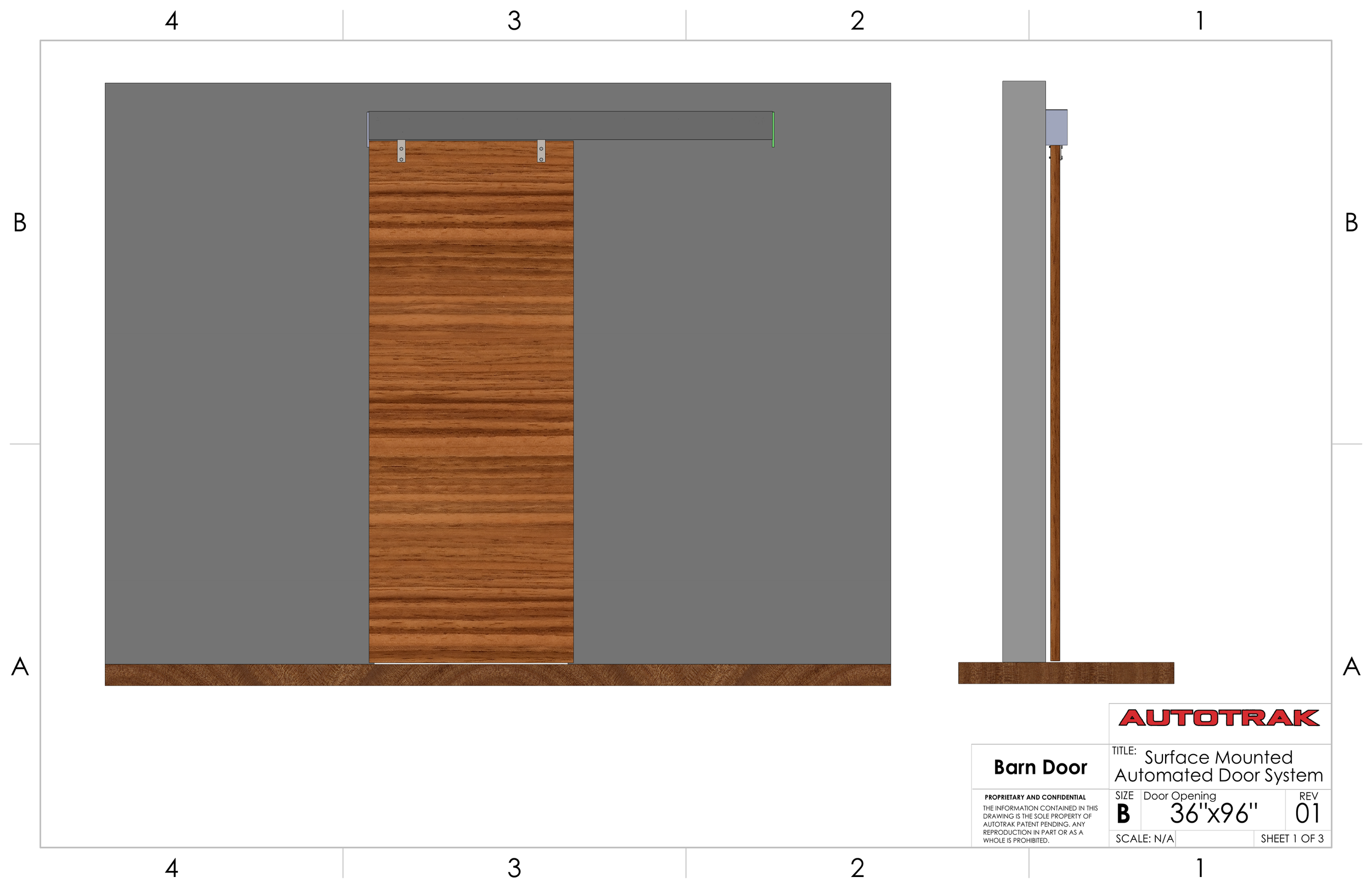 Rendering of single sliding barn door.