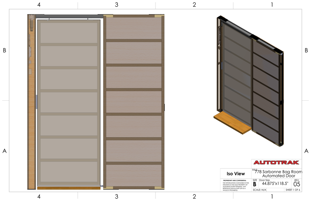 Technical architectural drawings of a sliding door.