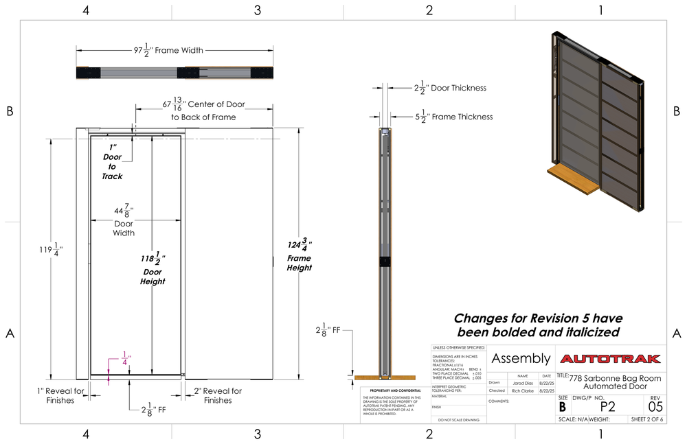 Dimensioned diagrams of a door frame assembly.